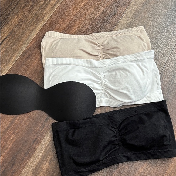 Women’s Band Bralette, Set of 3, Removable Pad, Strapless, Black, White, and Tan - Picture 3 of 3